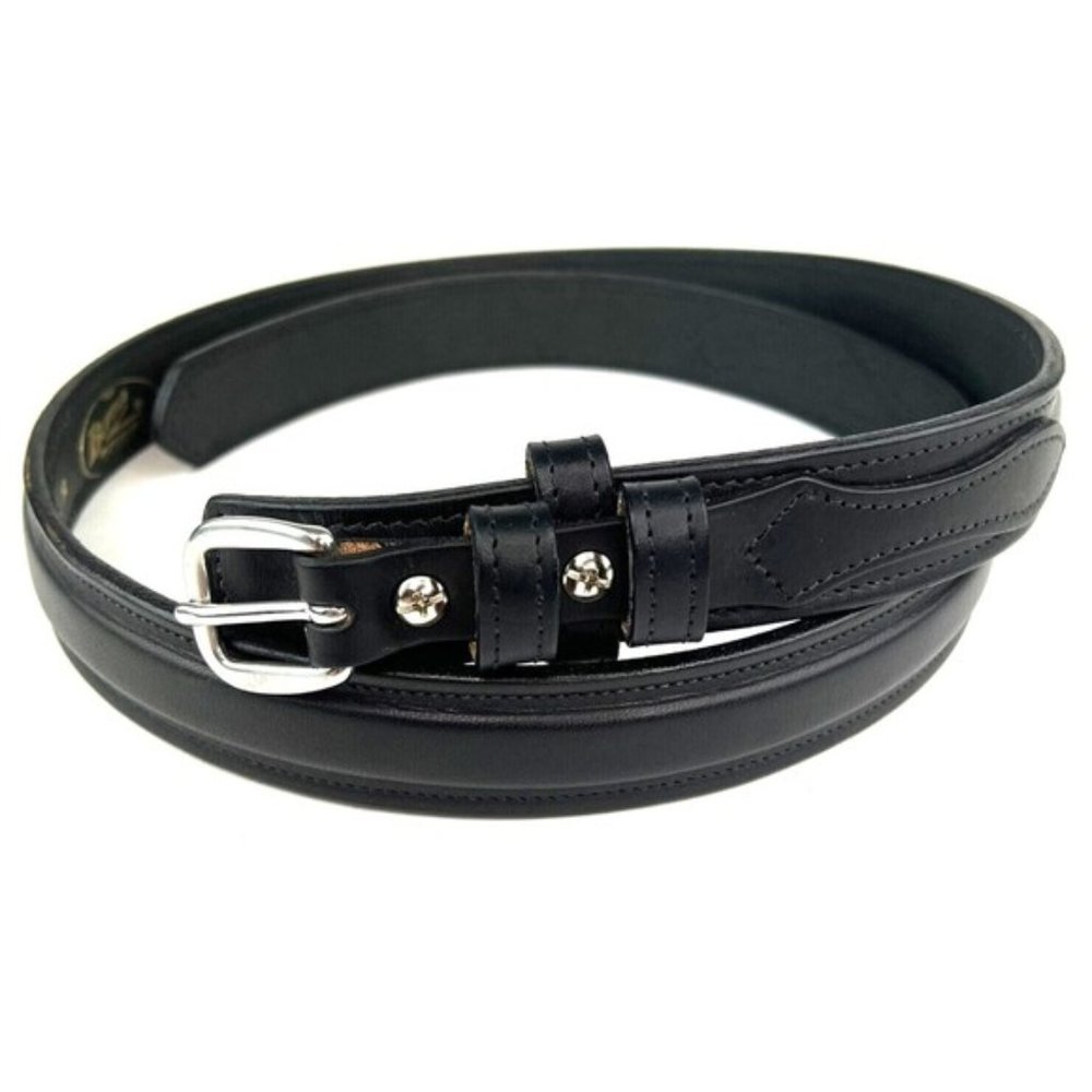 Buffalo Black Leather Belt USA Made Size 44 Overlap Stitched Mens Size 44